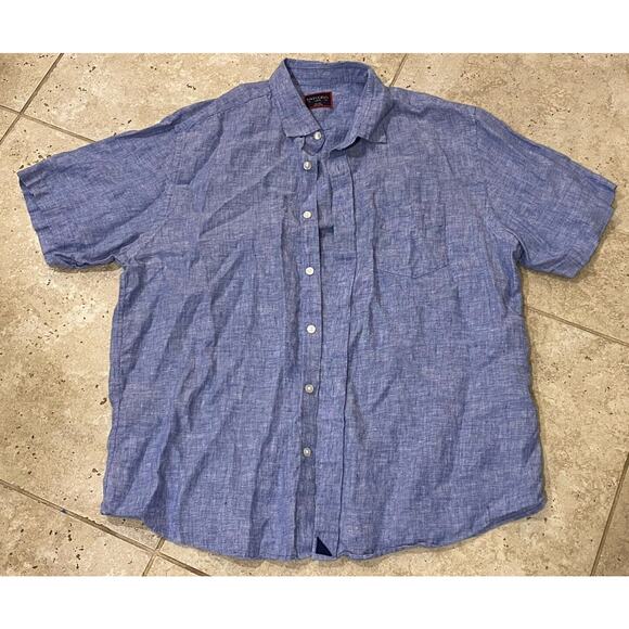 UNTUCKit 100% Linen Shirt Large Blue Short Sleeve Button Up Casual Preppy EUC!!! - Picture 1 of 4
